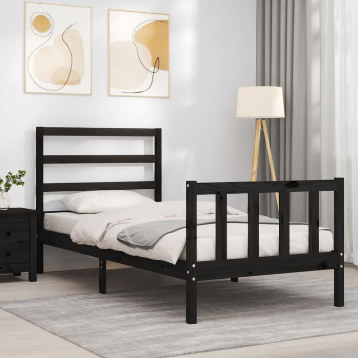 Cadru de pat cu tăblie Small Single, negru, lemn masiv - WALTI WALTI