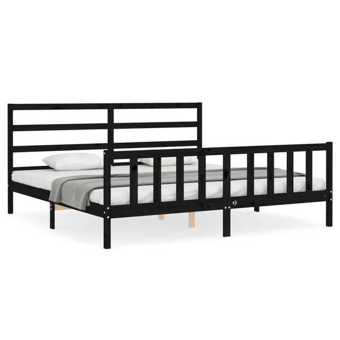 Cadru pat cu tăblie 200x200 cm, negru, lemn masiv - WALTI WALTI