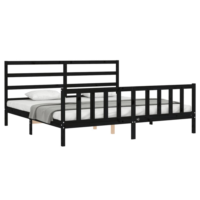 Cadru pat cu tăblie 200x200 cm, negru, lemn masiv - WALTI WALTI
