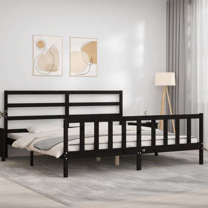 Cadru pat cu tăblie 200x200 cm, negru, lemn masiv - WALTI WALTI