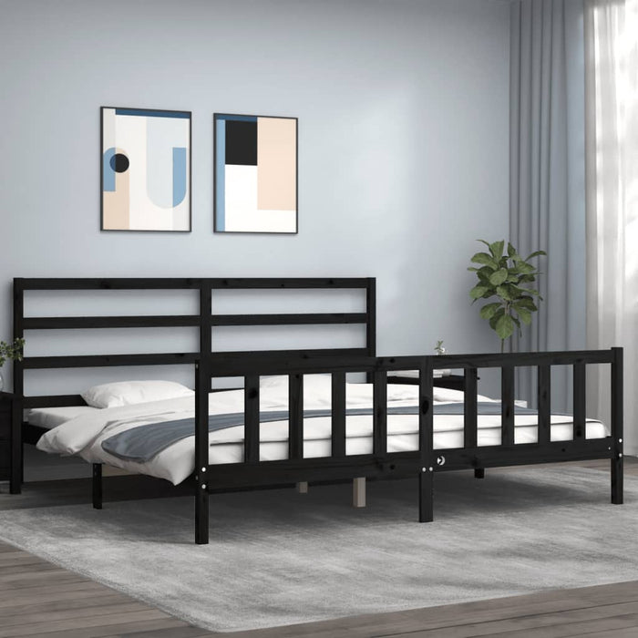 Cadru pat cu tăblie 200x200 cm, negru, lemn masiv - WALTI WALTI