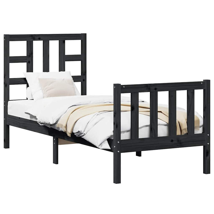 Cadru de pat cu tăblie Small Single, negru, lemn masiv - WALTI WALTI