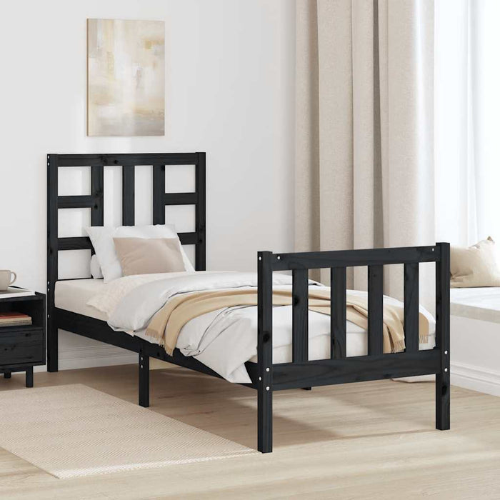 Cadru de pat cu tăblie Small Single, negru, lemn masiv - WALTI WALTI