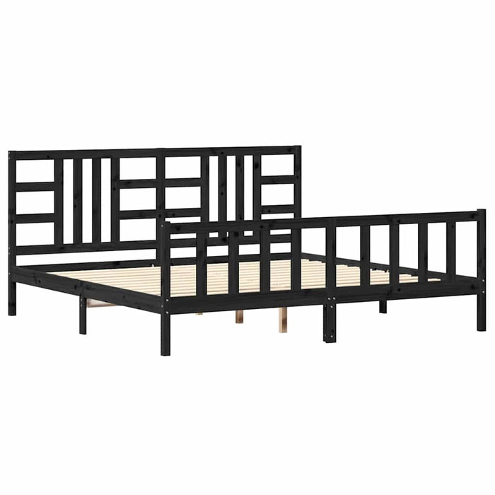 Cadru pat cu tăblie 200x200 cm, negru, lemn masiv WALTI