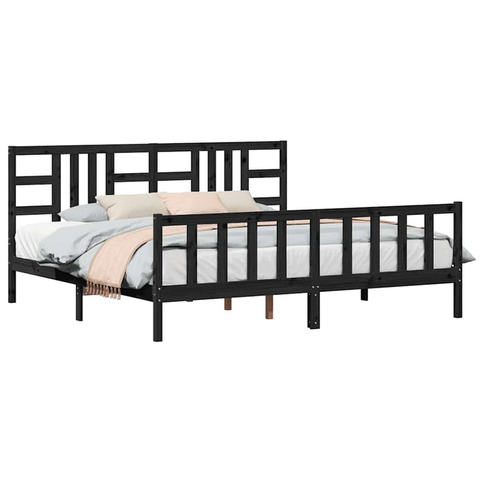 Cadru pat cu tăblie 200x200 cm, negru, lemn masiv WALTI