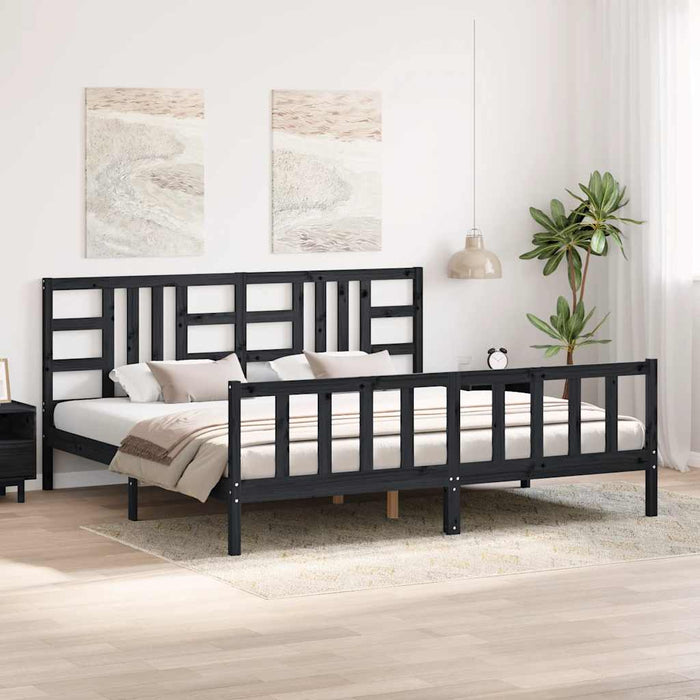 Cadru pat cu tăblie 200x200 cm, negru, lemn masiv WALTI