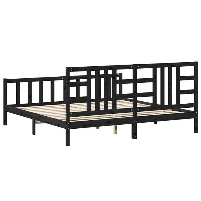 Cadru pat cu tăblie 200x200 cm, negru, lemn masiv WALTI