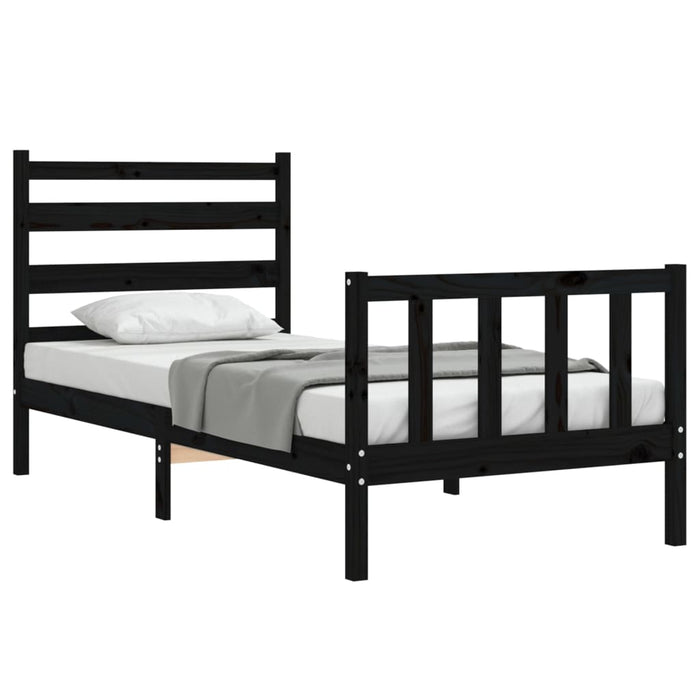 Cadru de pat cu tăblie Small Single, negru, lemn masiv - WALTI WALTI