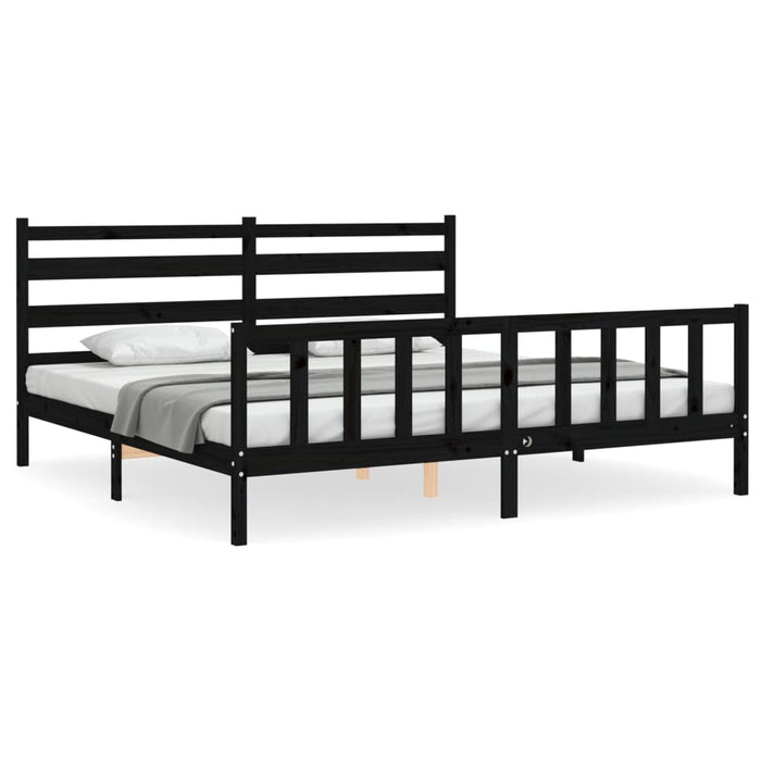 Cadru pat cu tăblie 200x200 cm, negru, lemn masiv WALTI