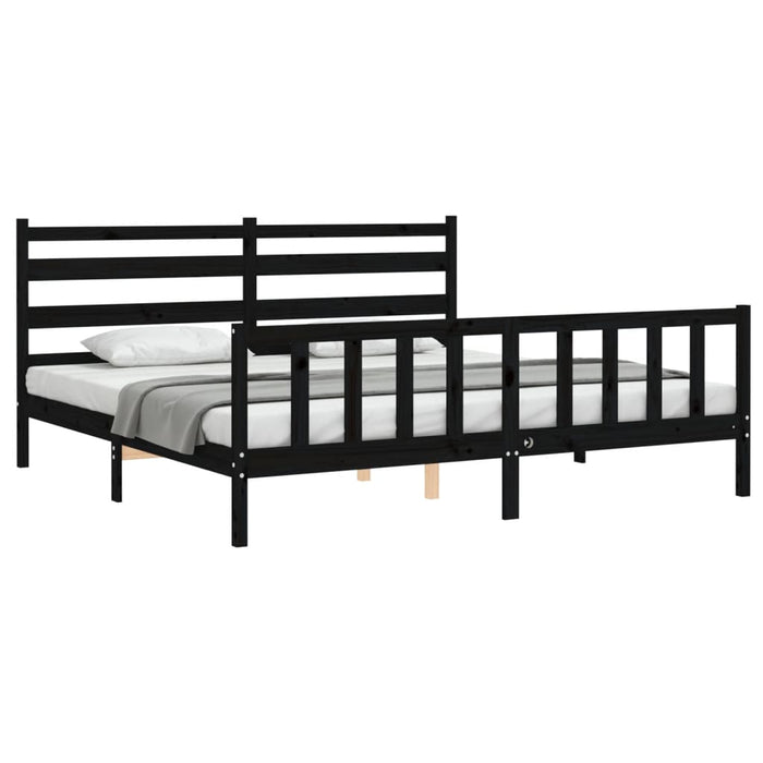 Cadru pat cu tăblie 200x200 cm, negru, lemn masiv WALTI