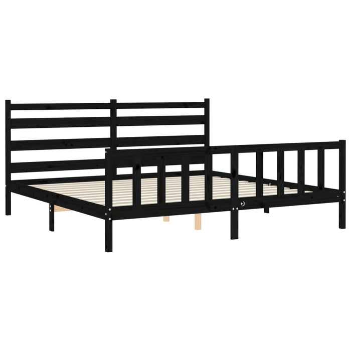 Cadru pat cu tăblie 200x200 cm, negru, lemn masiv WALTI
