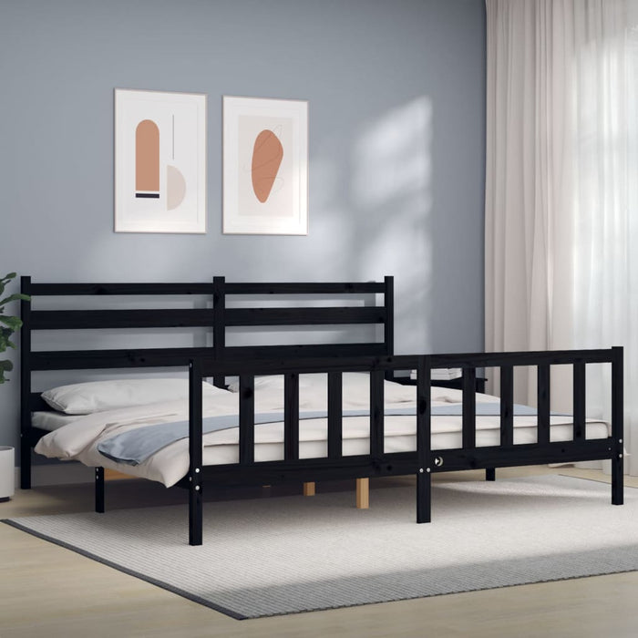 Cadru pat cu tăblie 200x200 cm, negru, lemn masiv WALTI