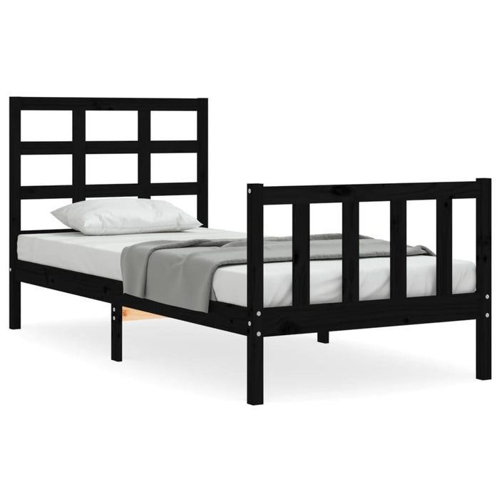 Cadru de pat cu tăblie Small Single, negru, lemn masiv WALTI