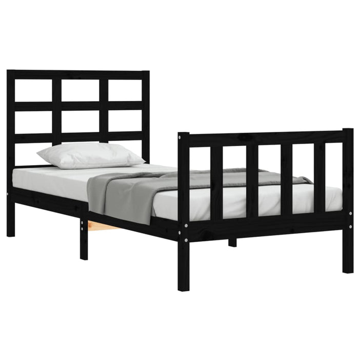 Cadru de pat cu tăblie Small Single, negru, lemn masiv WALTI