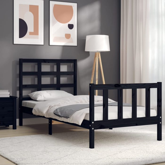 Cadru de pat cu tăblie Small Single, negru, lemn masiv WALTI