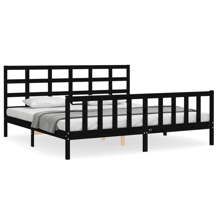 Cadru pat cu tăblie 200x200 cm, negru, lemn masiv WALTI
