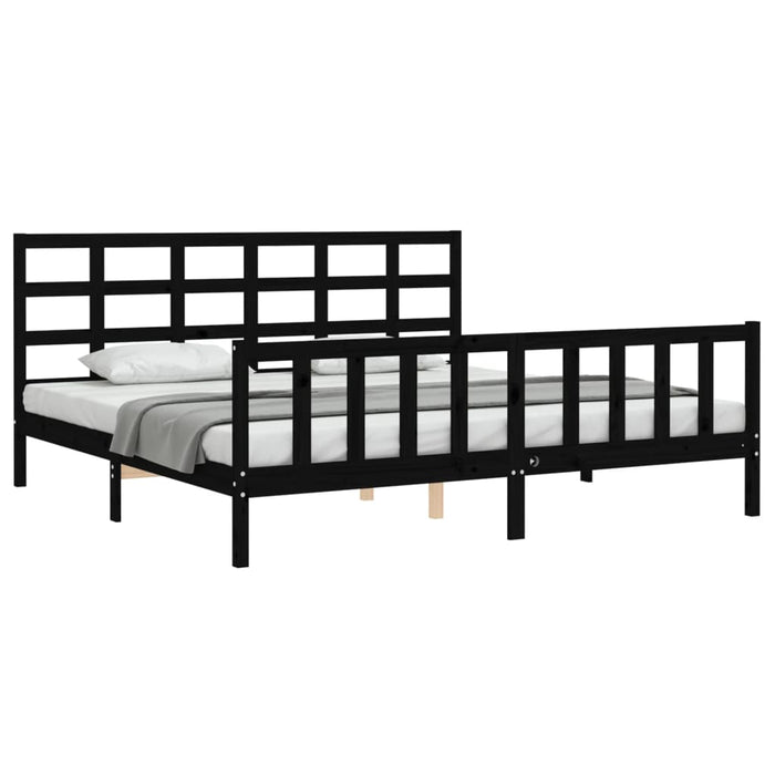 Cadru pat cu tăblie 200x200 cm, negru, lemn masiv WALTI