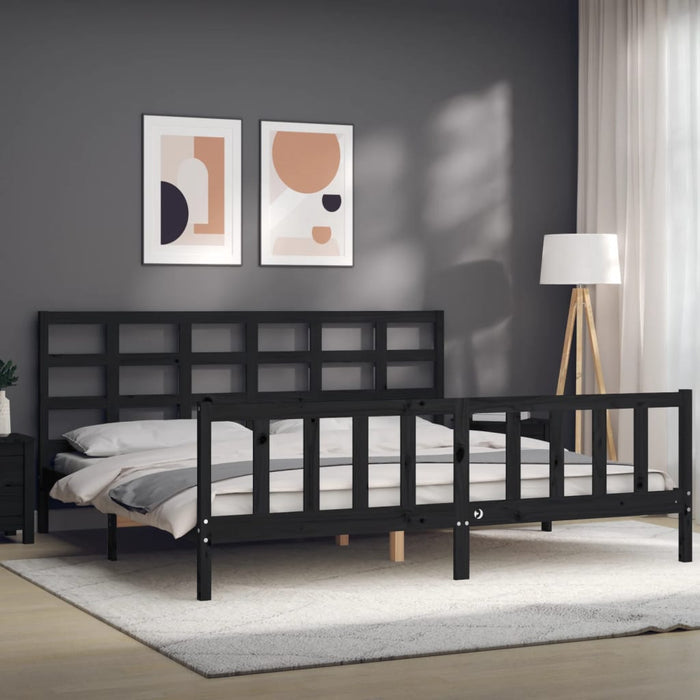 Cadru pat cu tăblie 200x200 cm, negru, lemn masiv WALTI