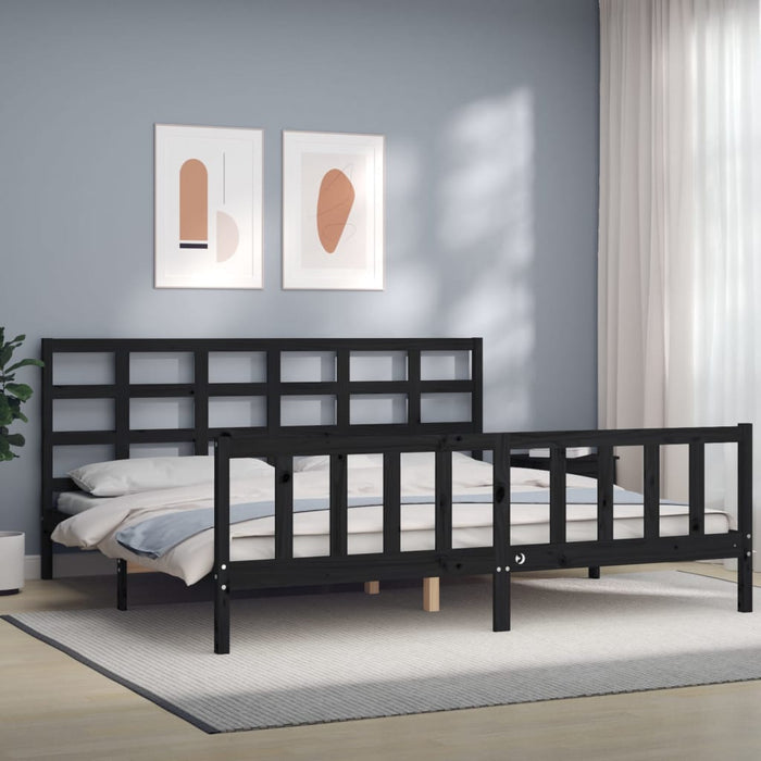 Cadru pat cu tăblie 200x200 cm, negru, lemn masiv WALTI