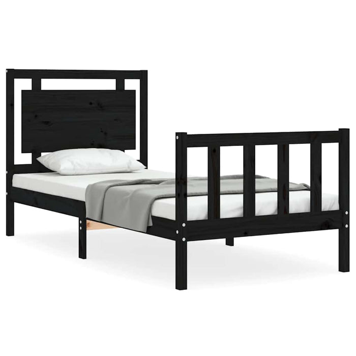 Cadru de pat cu tăblie Small Single, negru, lemn masiv - WALTI WALTI
