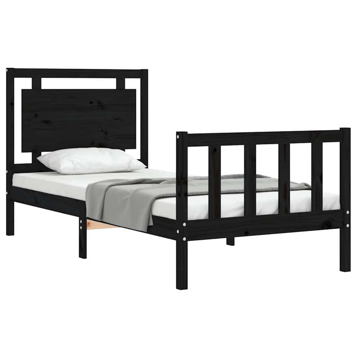 Cadru de pat cu tăblie Small Single, negru, lemn masiv - WALTI WALTI