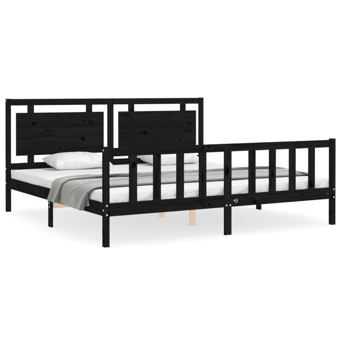 Cadru pat cu tăblie 200x200 cm, negru, lemn masiv WALTI