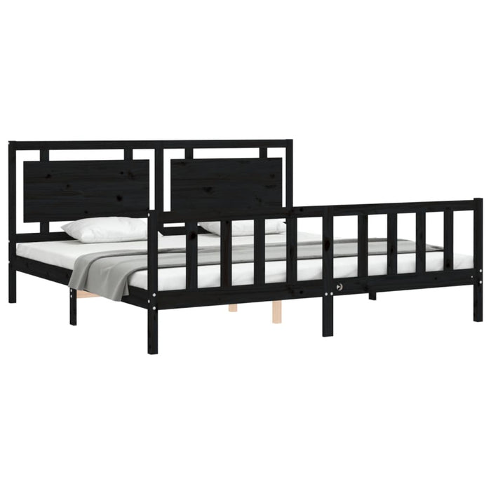 Cadru pat cu tăblie 200x200 cm, negru, lemn masiv WALTI