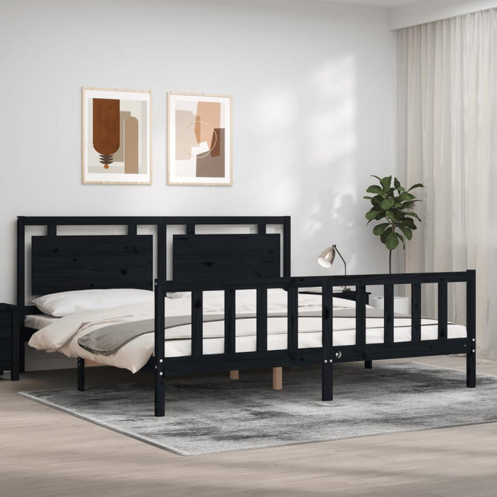 Cadru pat cu tăblie 200x200 cm, negru, lemn masiv WALTI