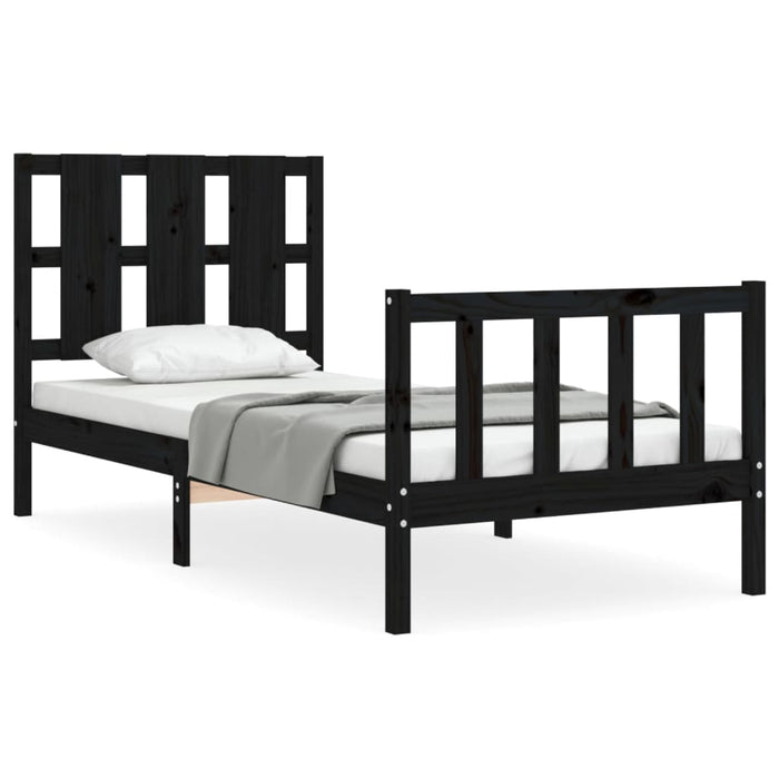 Cadru de pat cu tăblie Small Single, negru, lemn masiv WALTI