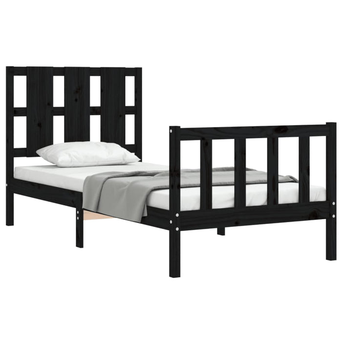 Cadru de pat cu tăblie Small Single, negru, lemn masiv WALTI
