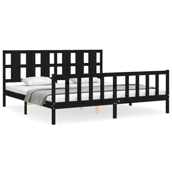 Cadru pat cu tăblie 200x200 cm, negru, lemn masiv WALTI