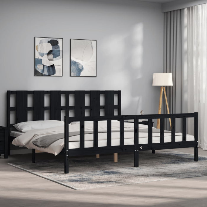 Cadru pat cu tăblie 200x200 cm, negru, lemn masiv WALTI