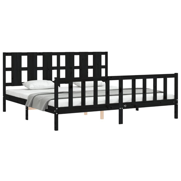 Cadru pat cu tăblie 200x200 cm, negru, lemn masiv WALTI