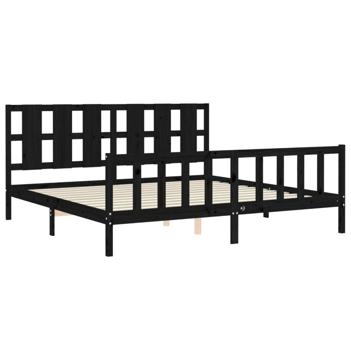 Cadru pat cu tăblie 200x200 cm, negru, lemn masiv WALTI