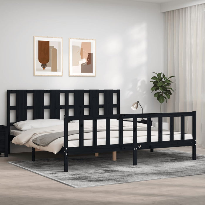 Cadru pat cu tăblie 200x200 cm, negru, lemn masiv WALTI