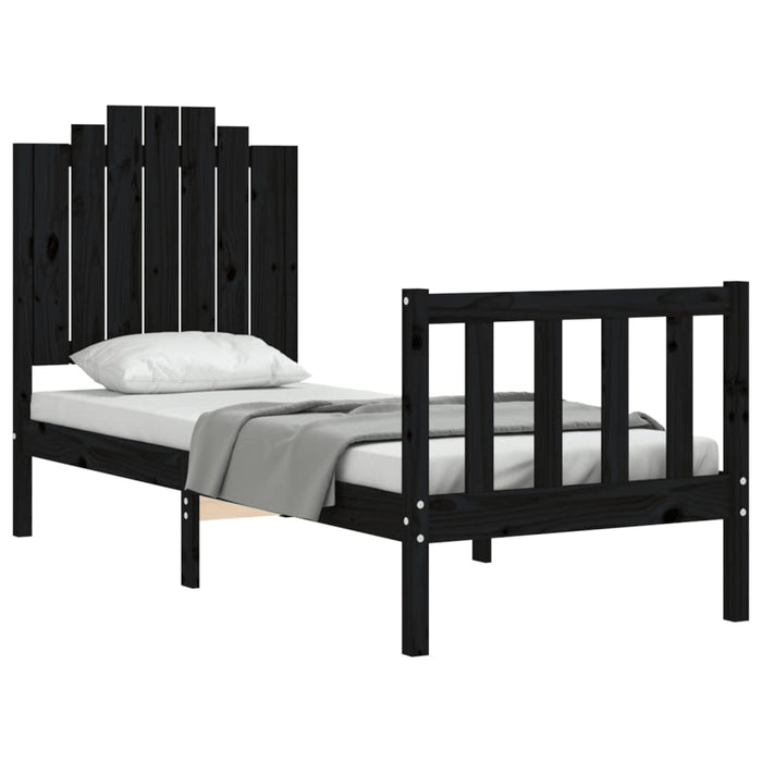 Cadru de pat cu tăblie Small Single, negru, lemn masiv - WALTI WALTI