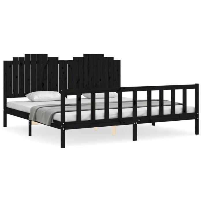 Cadru pat cu tăblie 200x200 cm, negru, lemn masiv WALTI