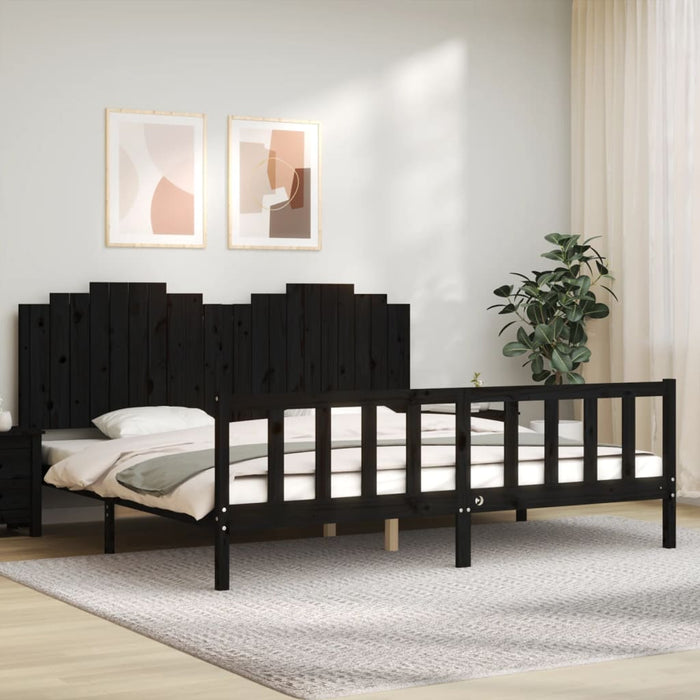Cadru pat cu tăblie 200x200 cm, negru, lemn masiv WALTI