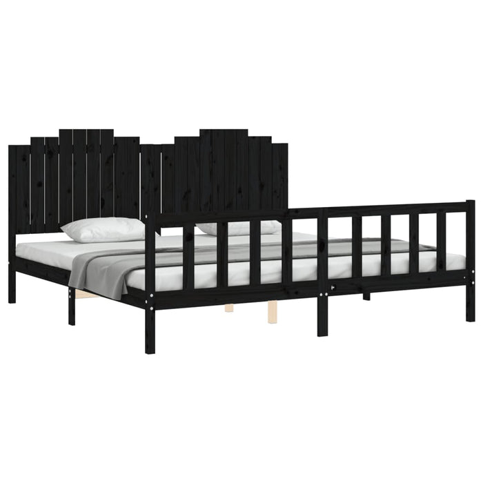 Cadru pat cu tăblie 200x200 cm, negru, lemn masiv WALTI