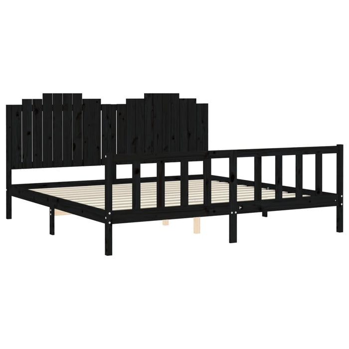 Cadru pat cu tăblie 200x200 cm, negru, lemn masiv WALTI