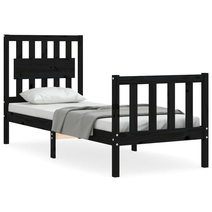 Cadru de pat cu tăblie Small Single, negru, lemn masiv - WALTI WALTI