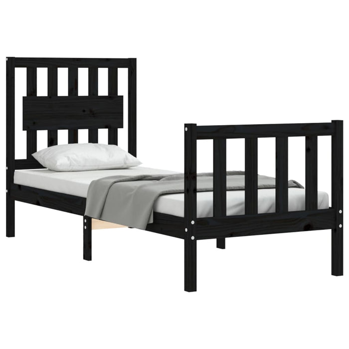 Cadru de pat cu tăblie Small Single, negru, lemn masiv - WALTI WALTI