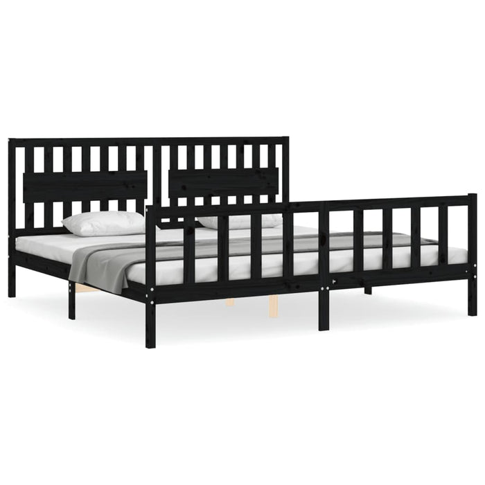 Cadru pat cu tăblie 200x200 cm, negru, lemn masiv WALTI
