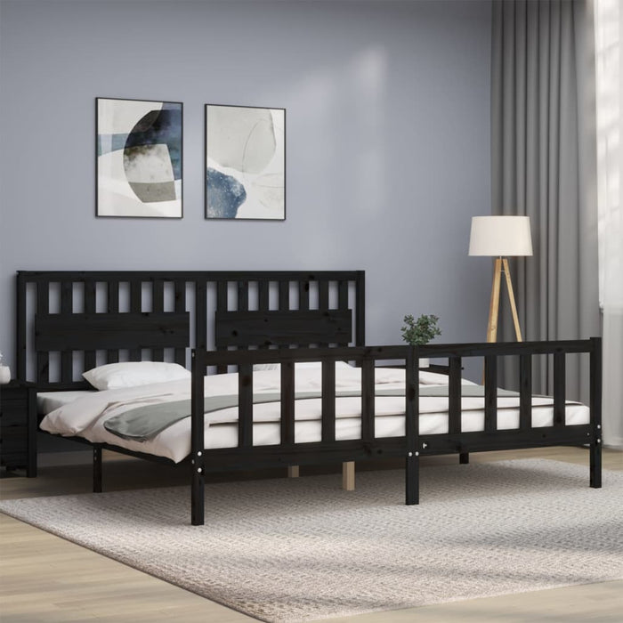 Cadru pat cu tăblie 200x200 cm, negru, lemn masiv WALTI