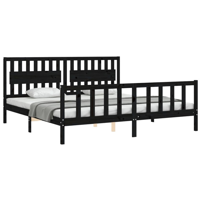 Cadru pat cu tăblie 200x200 cm, negru, lemn masiv WALTI