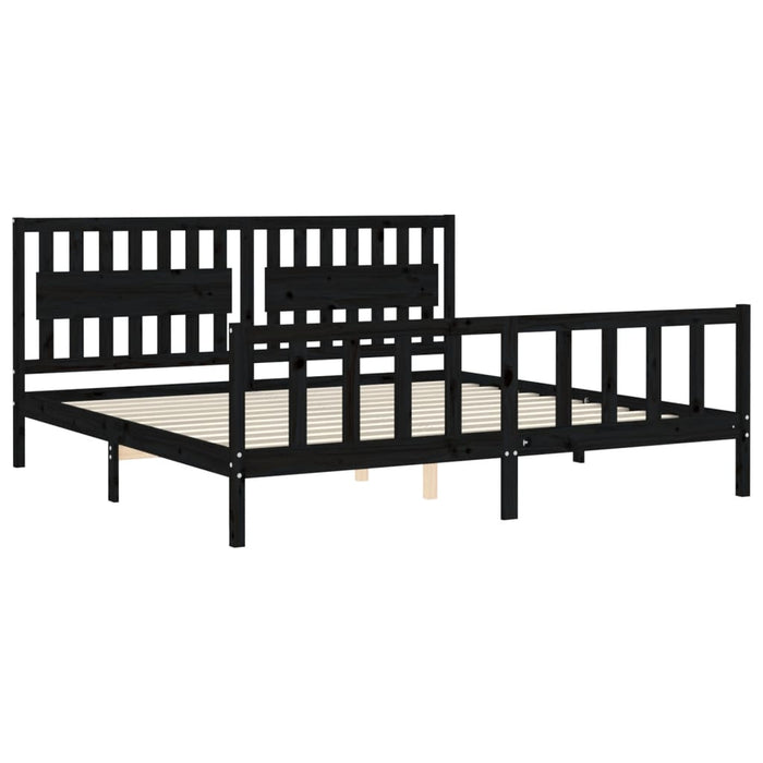 Cadru pat cu tăblie 200x200 cm, negru, lemn masiv WALTI
