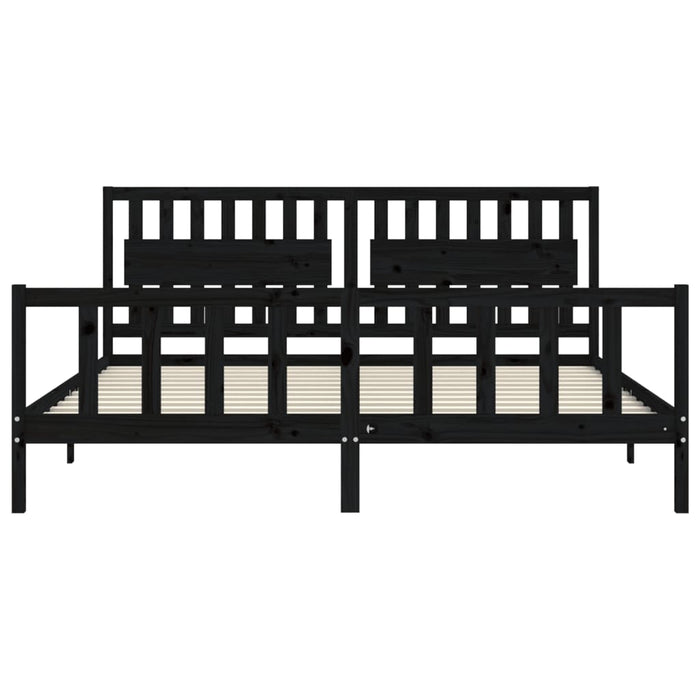 Cadru pat cu tăblie 200x200 cm, negru, lemn masiv WALTI