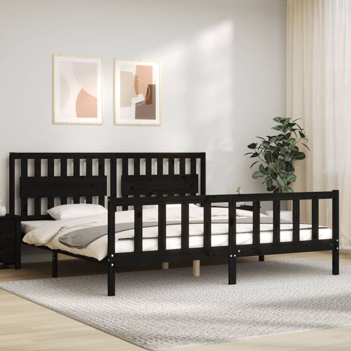 Cadru pat cu tăblie 200x200 cm, negru, lemn masiv WALTI