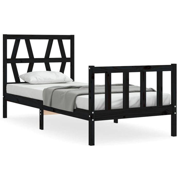 Cadru de pat cu tăblie Small Single, negru, lemn masiv WALTI