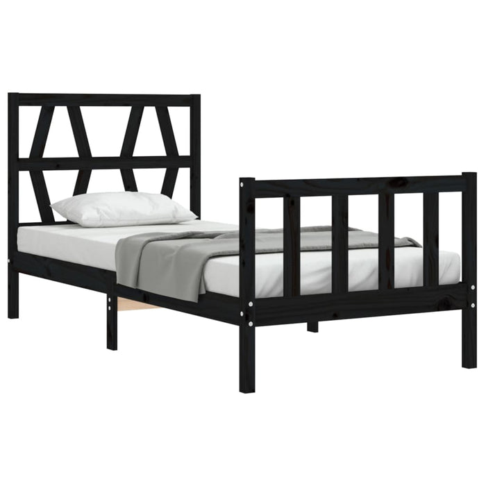 Cadru de pat cu tăblie Small Single, negru, lemn masiv WALTI
